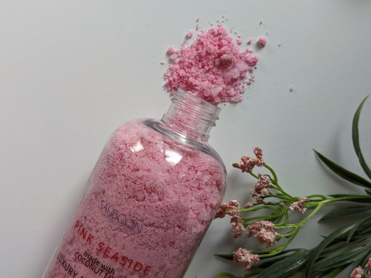 Our bath salt recipe uses the finest ingredients from European Sea Salt, Pink Himalayan Salt, Epson Salt and Organic Coconut Milk Powder. Vegan, Gluten Free
