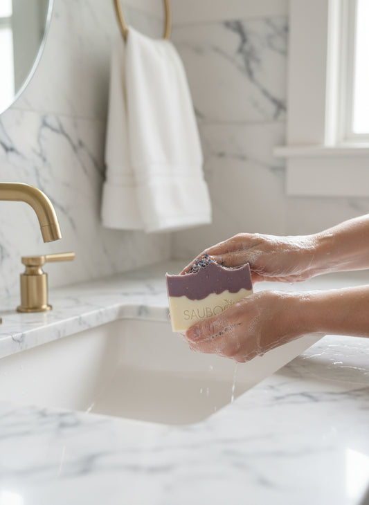 Lavender vegan handcrafted soaps. Our handcrafted luxurious soaps are made locally here in San Diego in small batches.  Highest quality ingredients used to give the best lather, nourishment, and cleansing experience.  We use different type of clays in each soap including rhasoul clay, kaolin clay, rose clay, red Moroccan clay, French green clay which add to the beautiful washing experience using our soaps. Great for gifting for birthdays, celebrations, bridal showers or self care gift to yourself!