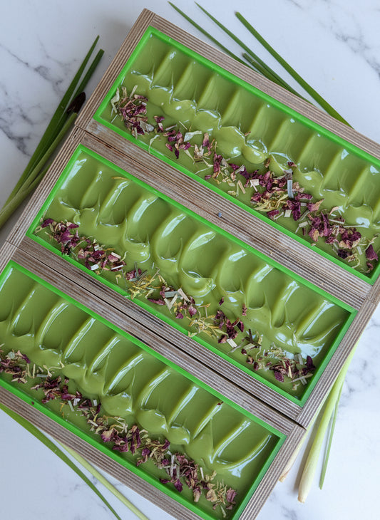 Lemongrass + Cedarwood vegan handcrafted soaps. Our handcrafted vegan luxurious soaps are made locally here in San Diego in small batches. Highest quality ingredients used to give the best lather, nourishment, and cleansing experience. We use different type of clays in each soap including rhasoul clay, kaolin clay, rose clay, red Moroccan clay, French green clay which add to the beautiful washing experience using our soaps. Great for gifting for birthdays, celebrations, bridal showers or self care gift
