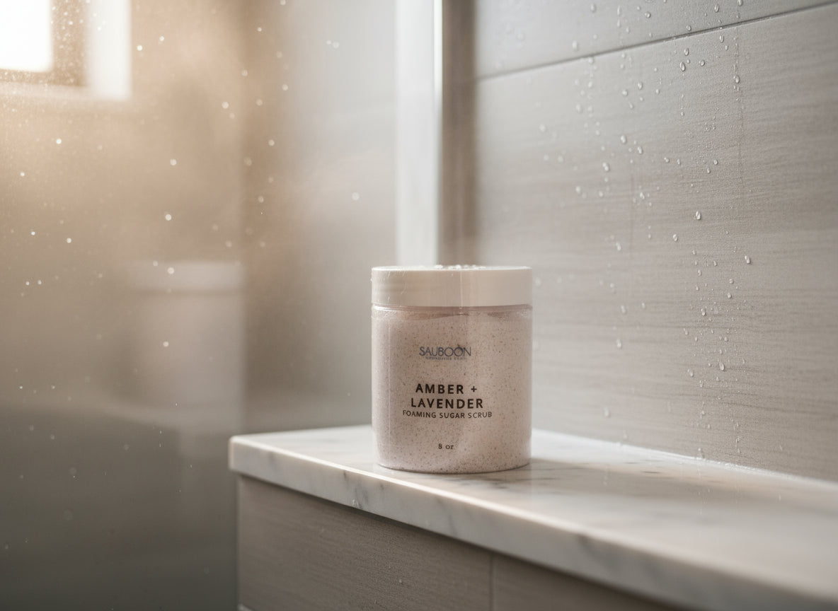 Amber + Lavender Foaming Sugar Scrubs. made locally here in San Diego in small batches.  Highest quality ingredients used to give the best lather, nourishment, exfoliation and cleansing experience.  Made with organic cane sugar, jojoba oil and sweet almond oil. Great for gifting for birthdays, celebrations, bridal showers or self care gift to yourself!