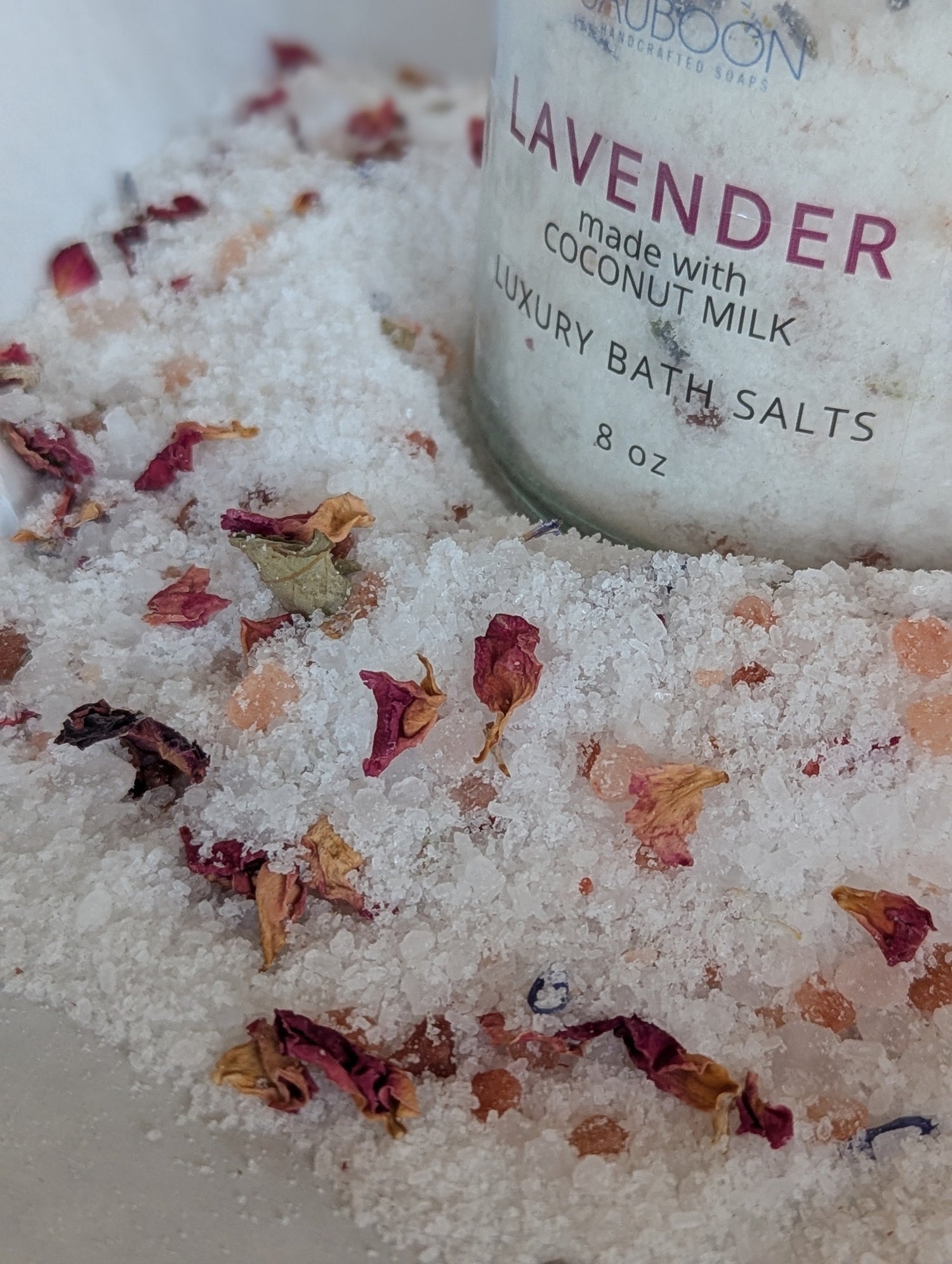 Our bath salt recipe uses the finest ingredients from European Sea Salt, Pink Himalayan Salt, Epson Salt and Organic Coconut Milk Powder. Vegan, Gluten Free