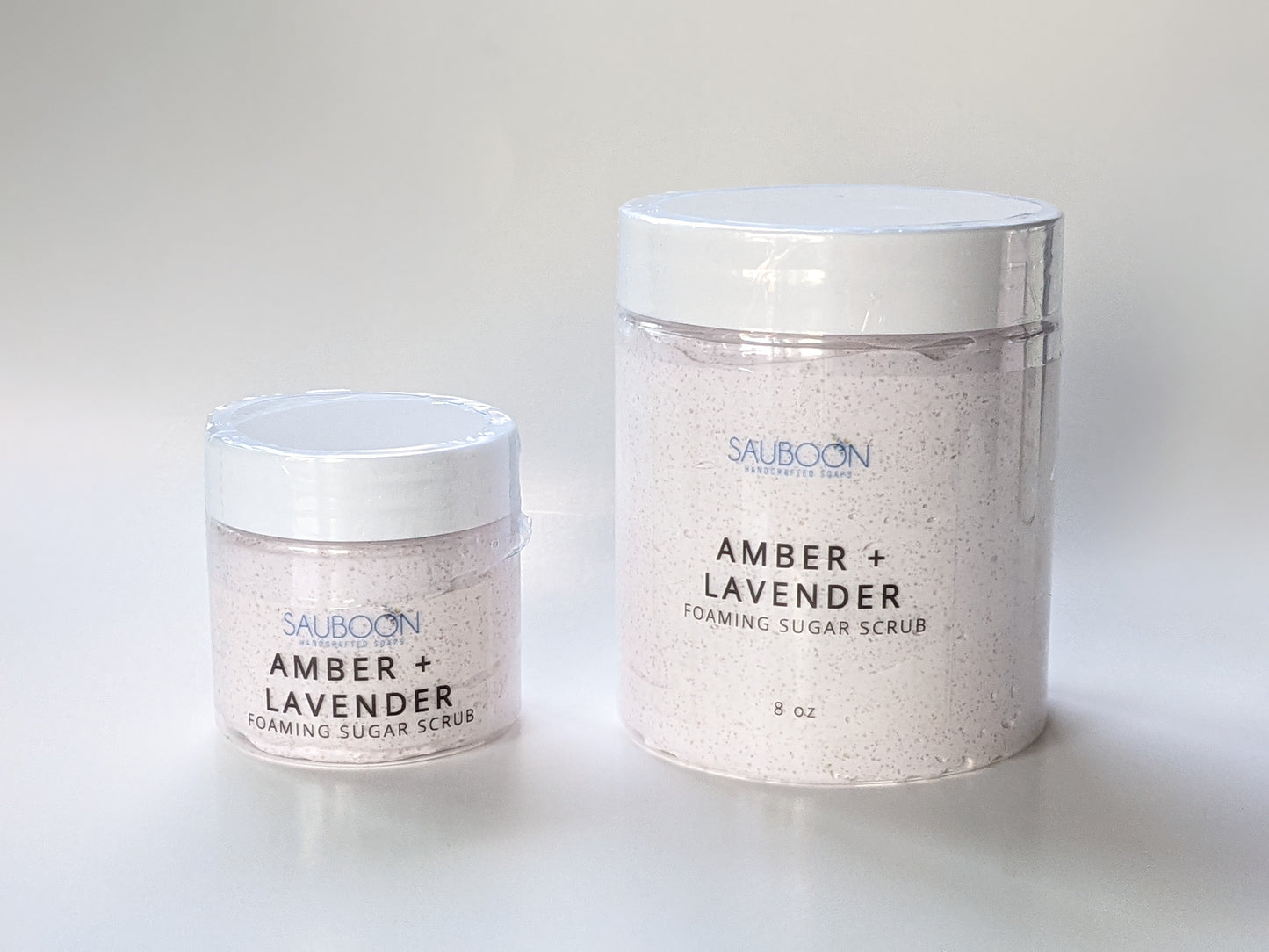 Amber + Lavender Foaming Sugar Scrubs, made in San Diego in small batches.  Highest quality ingredients used to give the best lather, nourishment, exfoliation and cleansing experience.  Made with organic cane sugar, jojoba oil and sweet almond oil. Great for gifting for birthdays, celebrations, bridal showers or a spa self care gift to yourself! 
