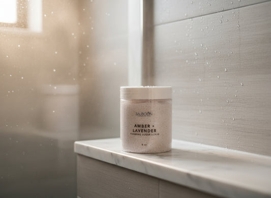 Amber + Lavender Foaming Sugar Scrubs, made in San Diego in small batches.  Highest quality ingredients used to give the best lather, nourishment, exfoliation and cleansing experience.  Made with organic cane sugar, jojoba oil and sweet almond oil. Great for gifting for birthdays, celebrations, bridal showers or a spa self care gift to yourself! 