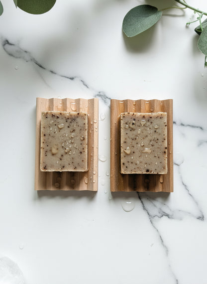 Handcrafted soap dish made in the USA.  Hardy beechwood, allows for a long life while using handcrafted soaps.  The grooves allow for water to drain away, keeping the soap dry in between use.  Makes a fantastic gift along with our luxurious handcrafted soaps, made in small batches here in San Diego.