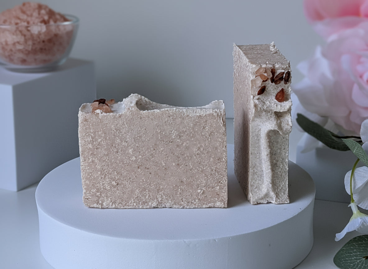 Pink Himalayan Salt vegan handcrafted soaps. Our handcrafted vegan luxurious soaps are made locally here in San Diego in small batches.  Highest quality ingredients used to give the best lather, nourishment, and cleansing experience.  We use different type of clays in each soap including rhasoul clay, kaolin clay, rose clay, red Moroccan clay, French green clay which add to the beautiful washing experience using our soaps. Great for gifting for birthdays, celebrations, bridal showers or self care gift