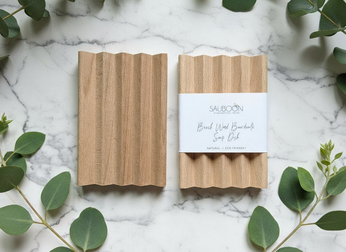Handcrafted soap dish made in the USA.  Hardy beechwood, allows for a long life while using handcrafted soaps.  The grooves allow for water to drain away, keeping the soap dry in between use.  Makes a fantastic gift along with our luxurious handcrafted soaps, made in small batches here in San Diego.